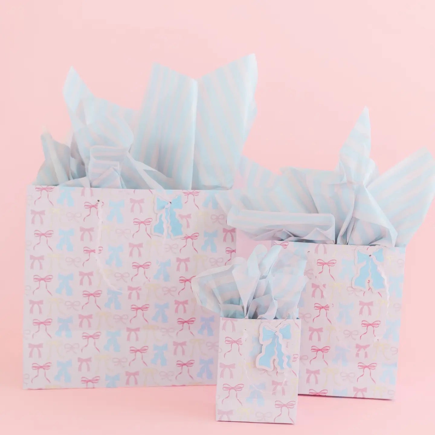 Pastel Bows and Stripes Gift Bag with Tag