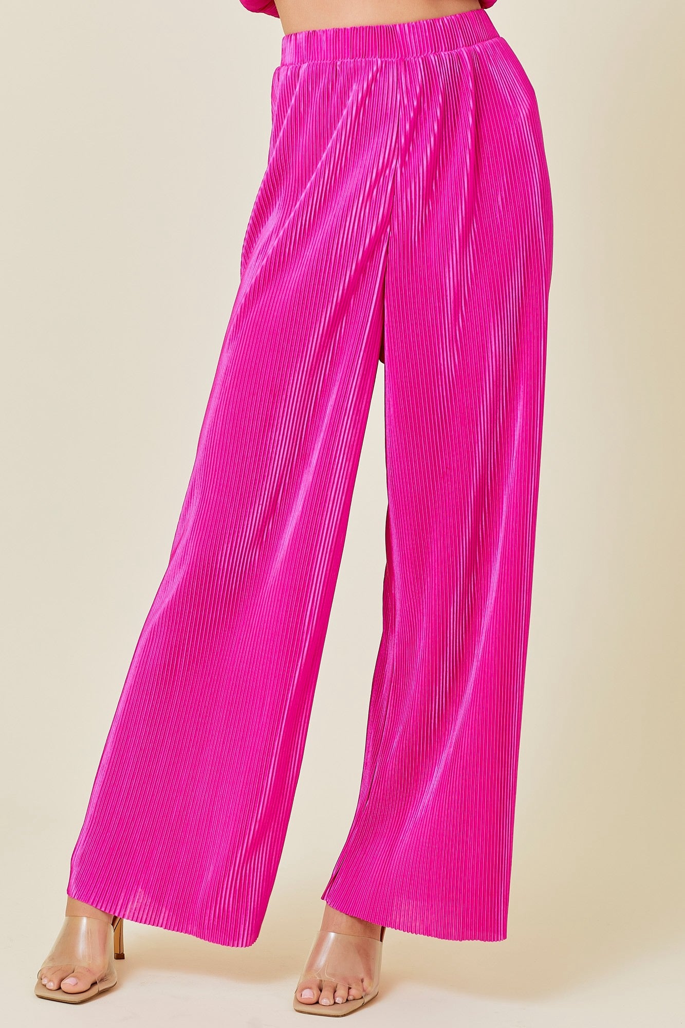 Pink Pleated Wide Leg Pants