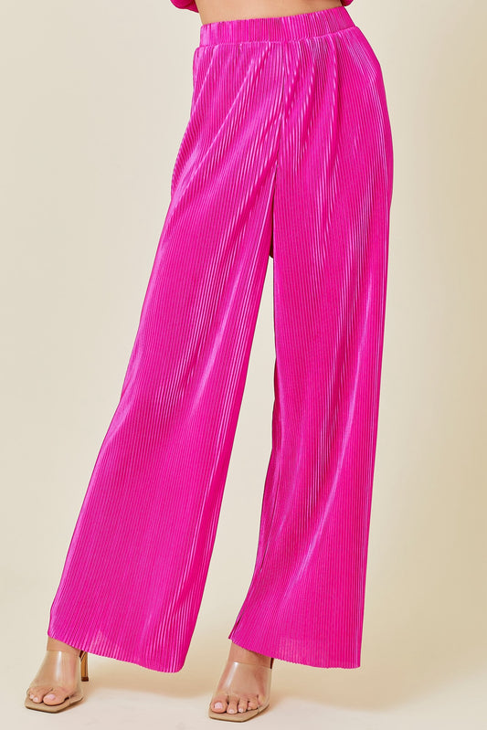 Pink Pleated Wide Leg Pants