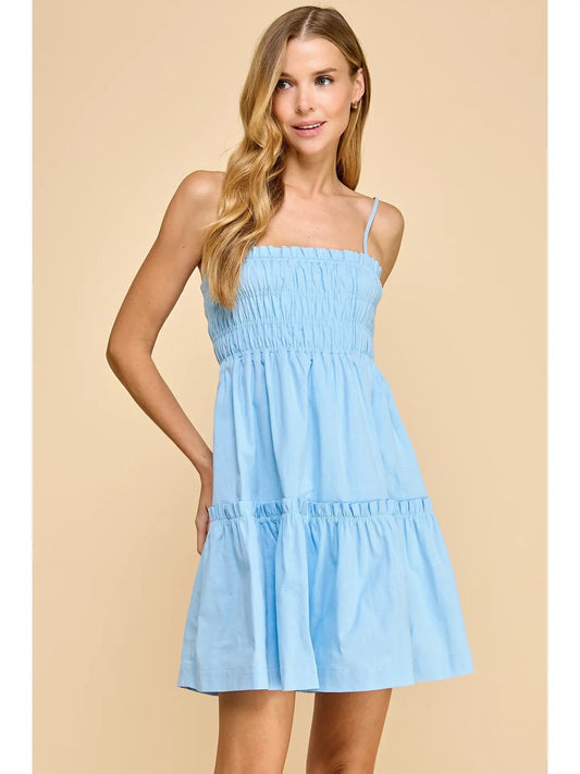 Baby Blue Spaghetti Strap Ruffle Trim Dress
