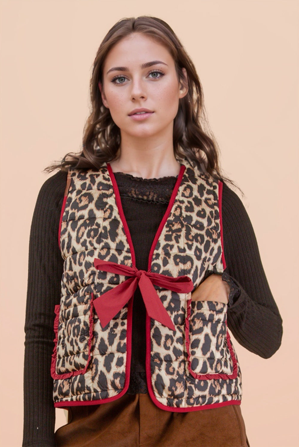 Red & Leopard Printed Quilt Vest