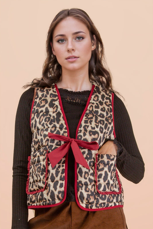 Red & Leopard Printed Quilt Vest