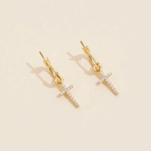 Basic Rhinestone Cross Hoop Earrings