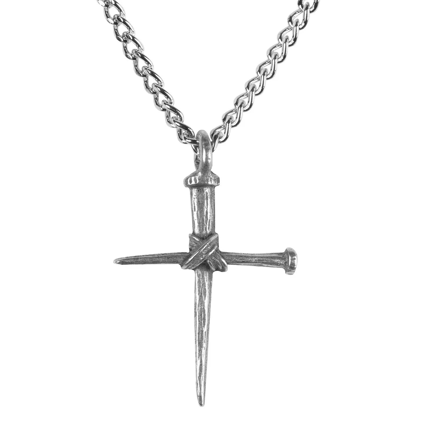 Silver Rustic Two Nail Cross Necklace