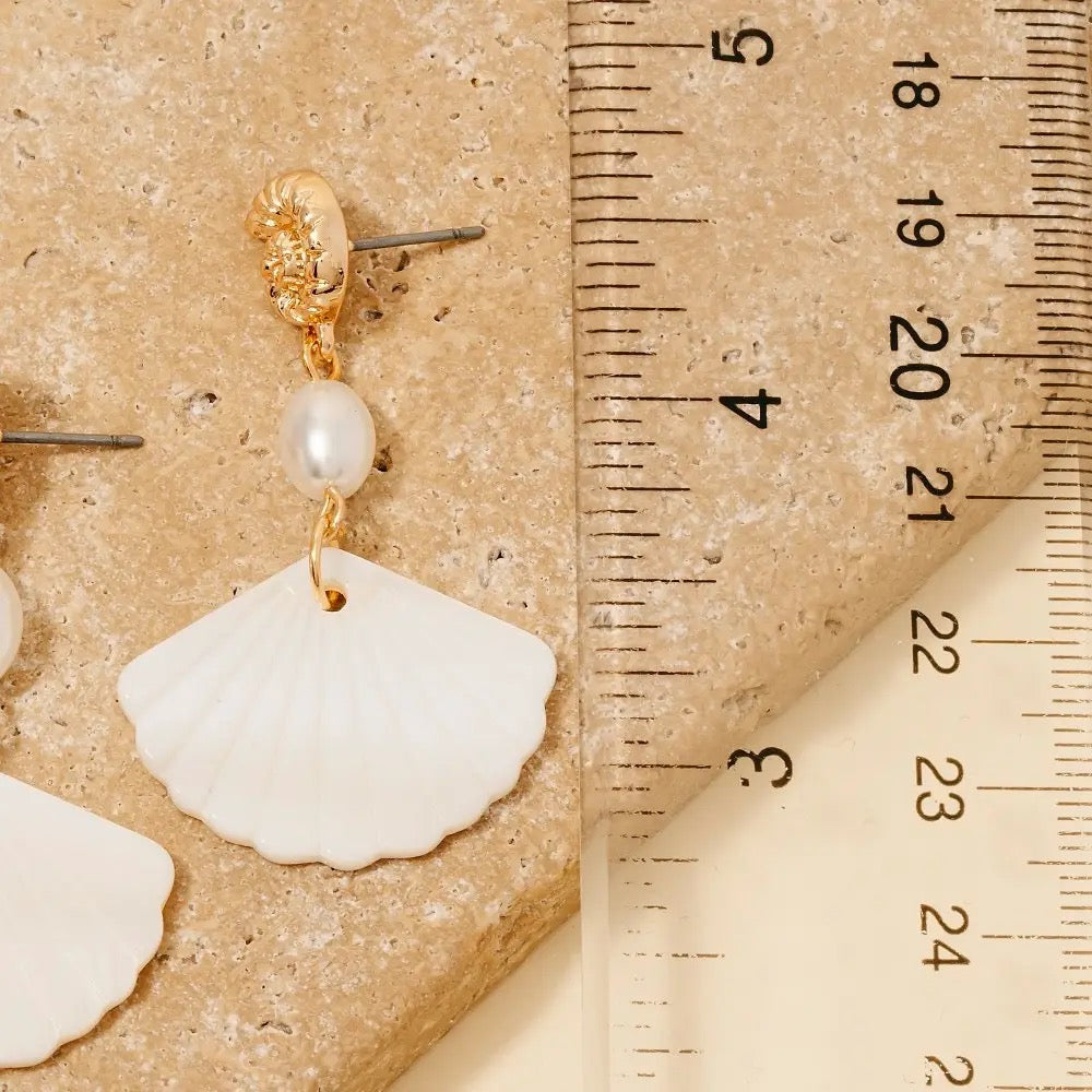 Seashell & Pearl Dangle Earrings