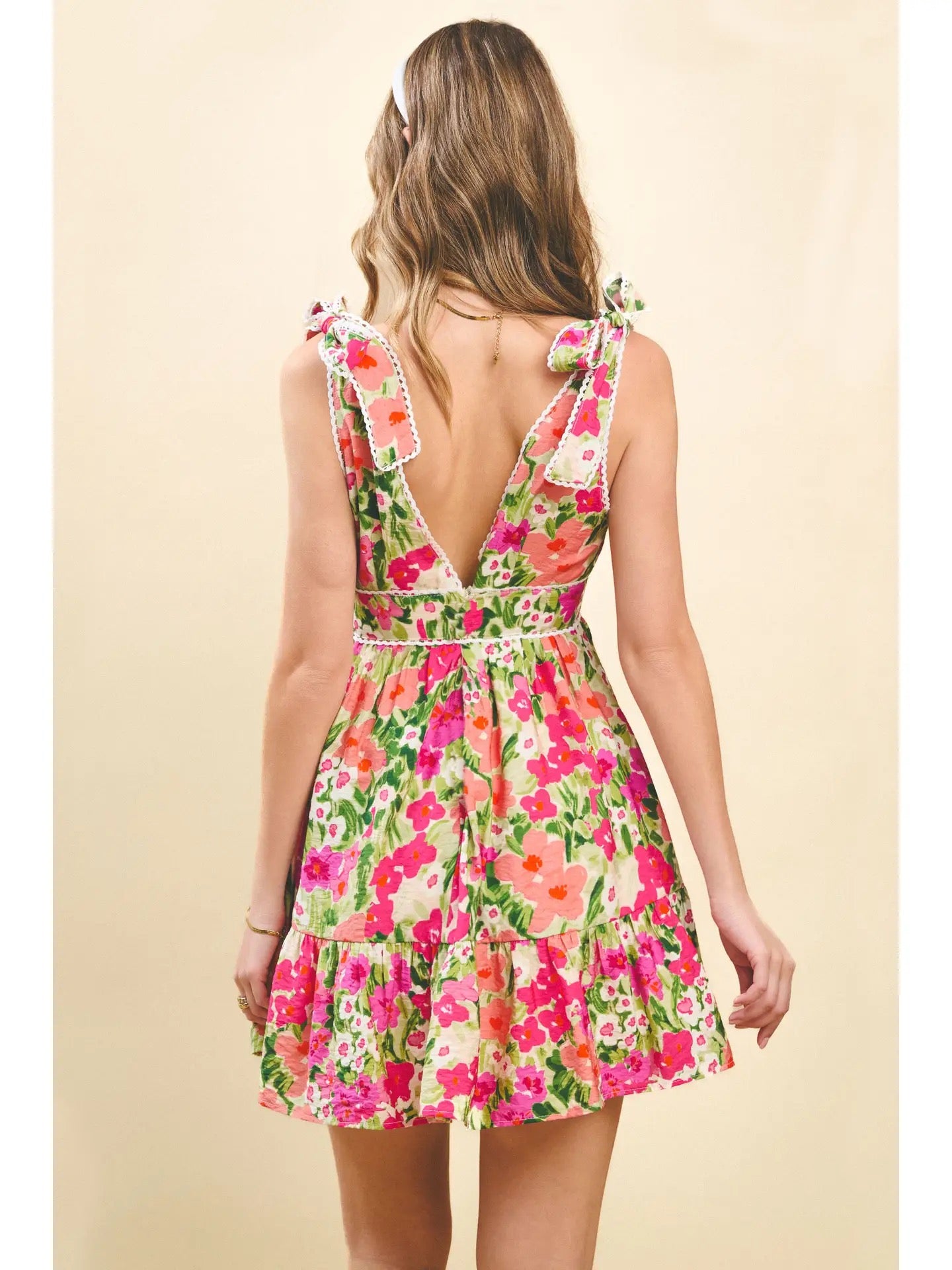 Floral Print Deep V Neck Dress