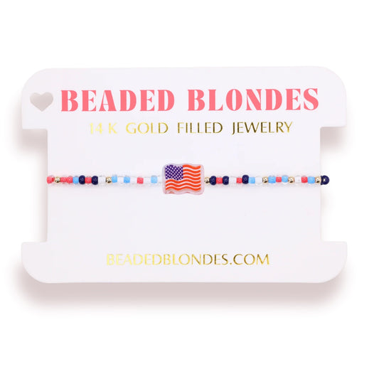 Beaded Blondes American Flag Bracelet on Color