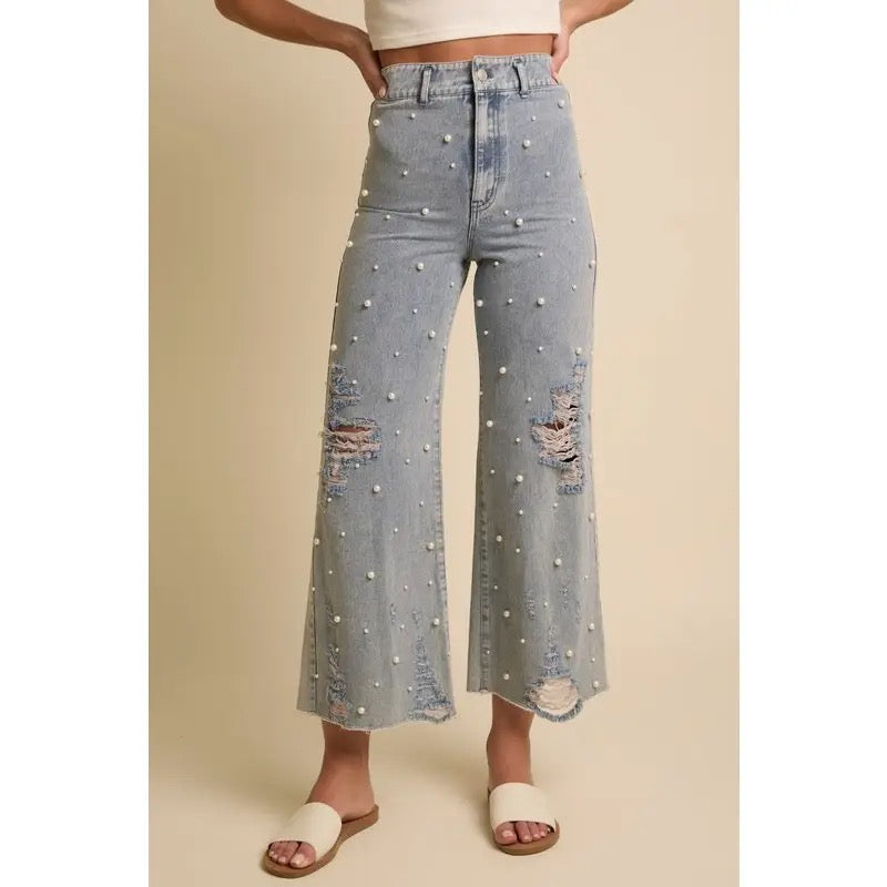 Pearl Trim Straight Jeans