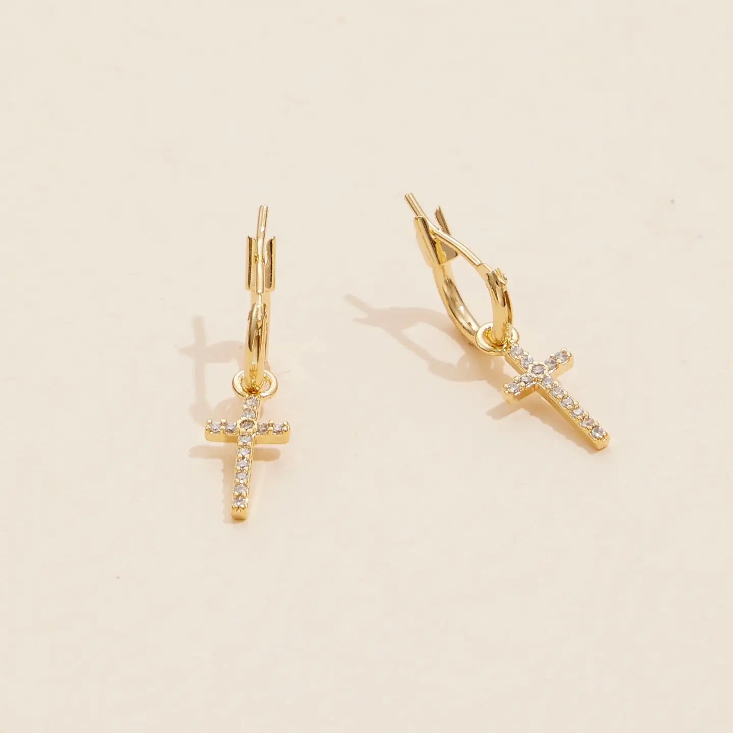 Basic Rhinestone Cross Hoop Earrings