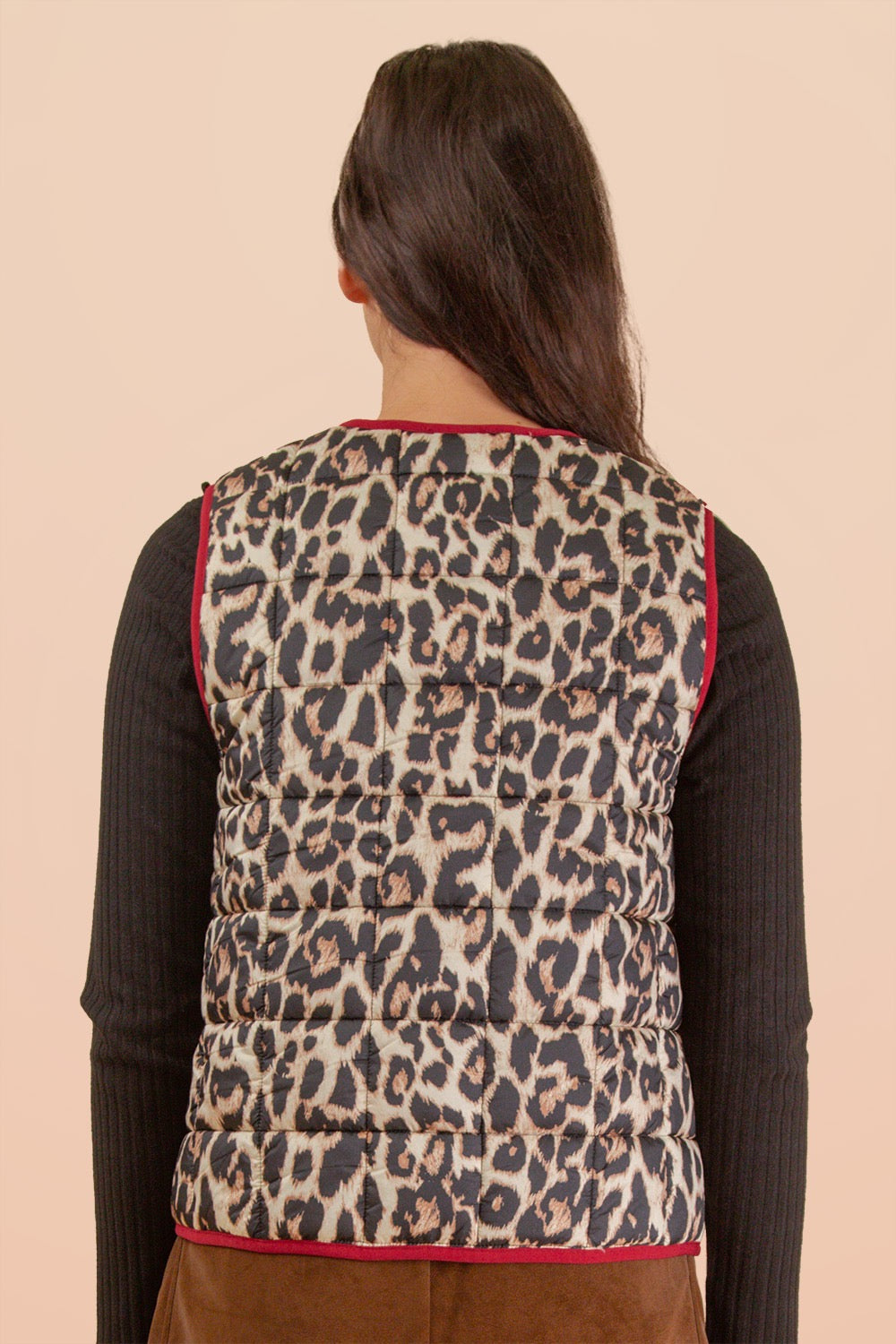 Red & Leopard Printed Quilt Vest