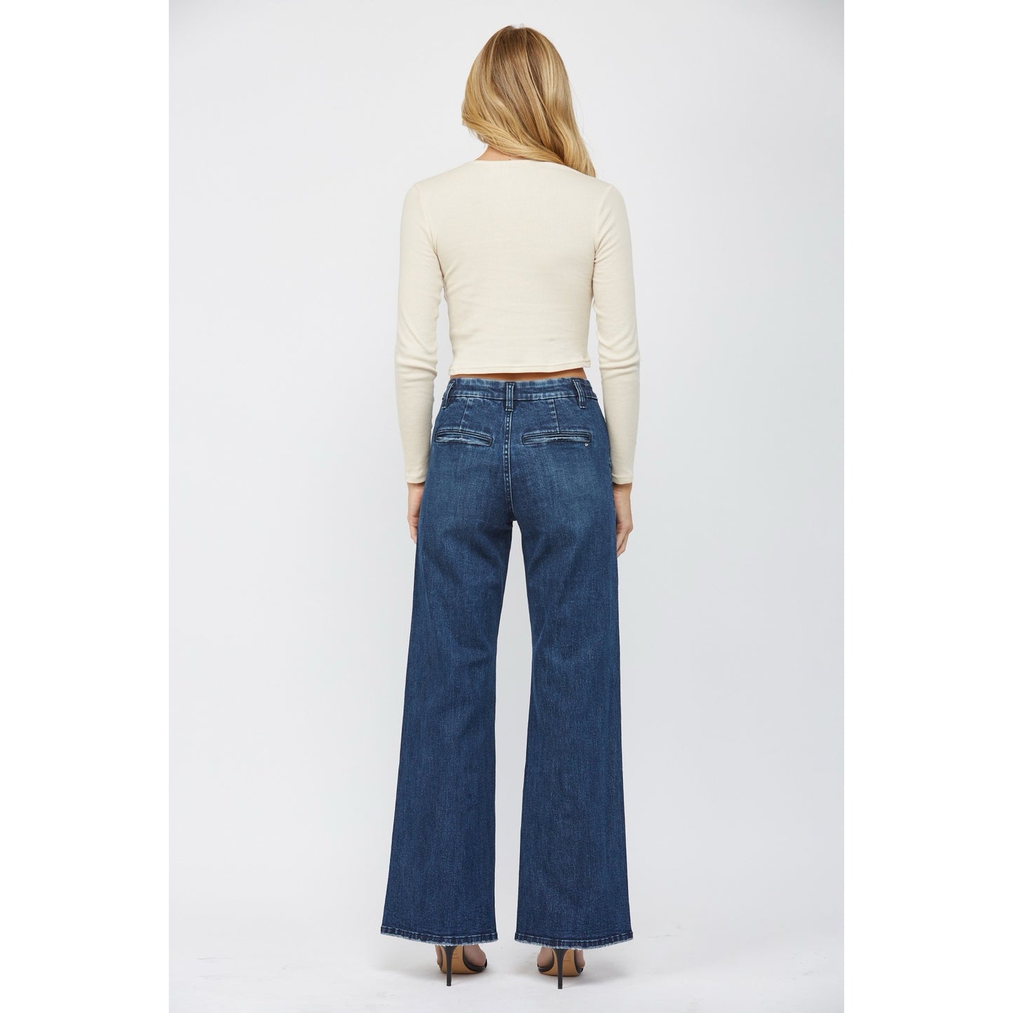 Mica Dark Wash High Rise Pleated Wide Leg Jeans