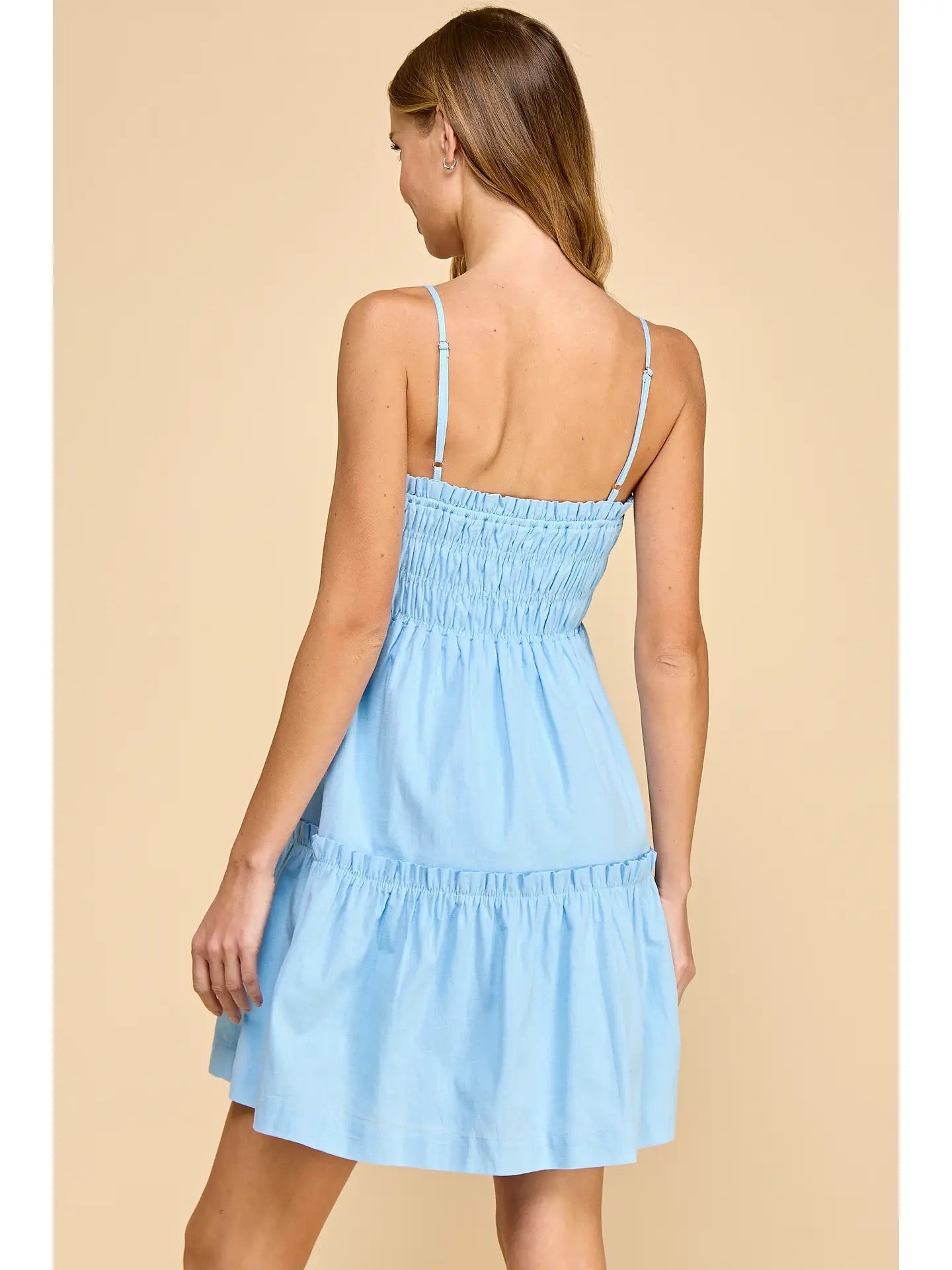 Baby Blue Spaghetti Strap Ruffle Trim Dress