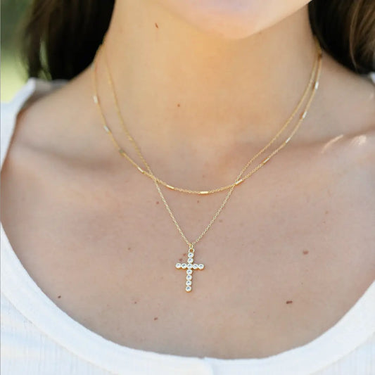 Splendid Iris Layered Cross Necklace