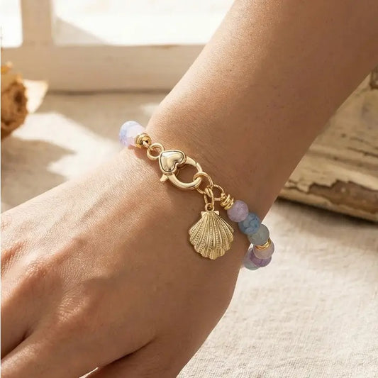 Seashell Charm & Heart Clasp Bracelet