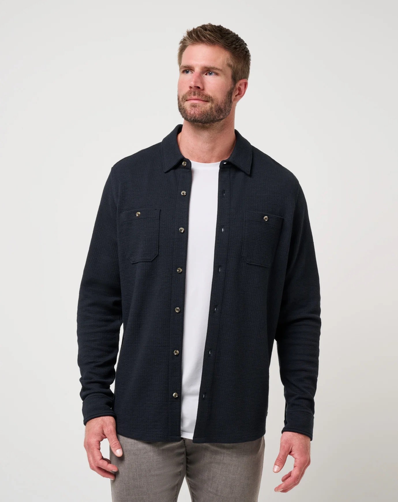 Travis Mathew Cloud Waffle Button Up-Black