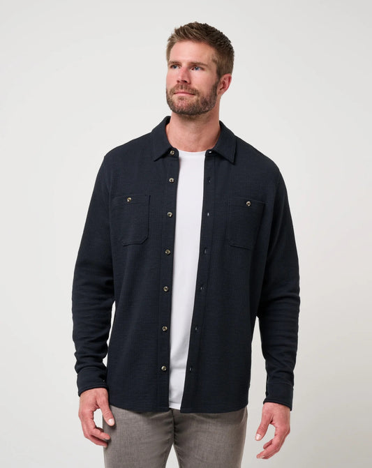 Travis Mathew Cloud Waffle Button Up-Black
