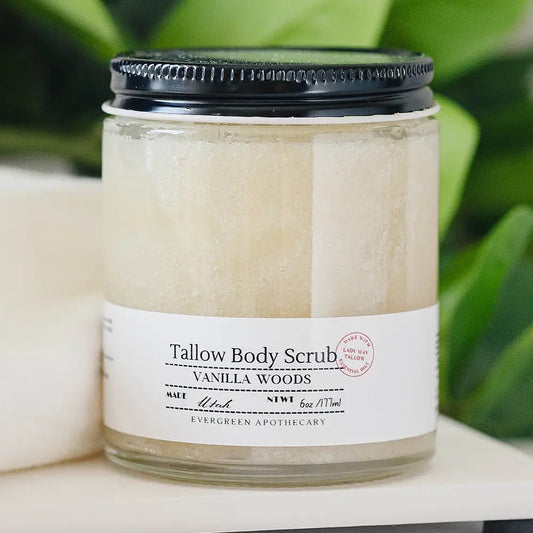 Tallow Sugar Scrub, Made with Lady May Tallow, 6oz - Vanilla Woods