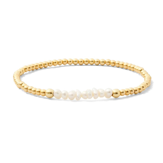 Freshwater Pearl Cluster/Gold Bead Stretch Bracelet