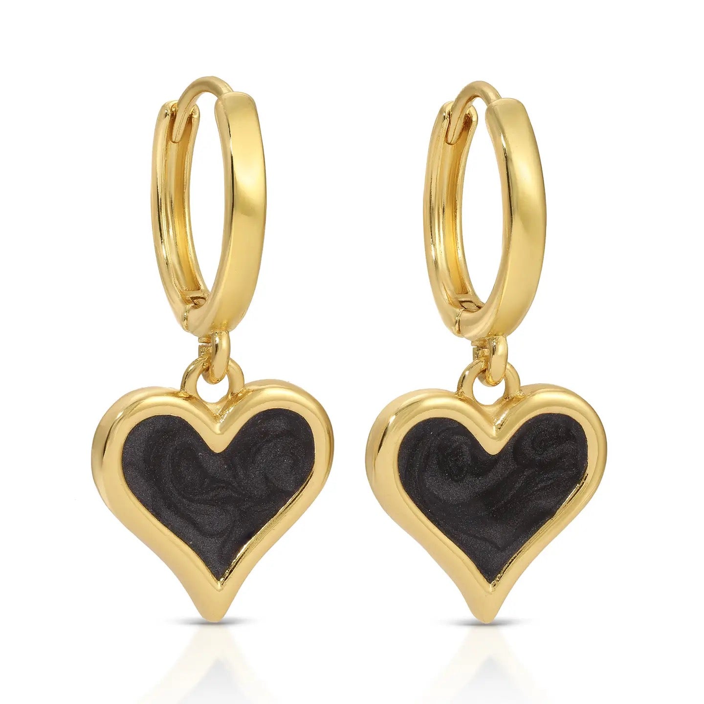 Enamel Heart Drop Huggie Earrings
