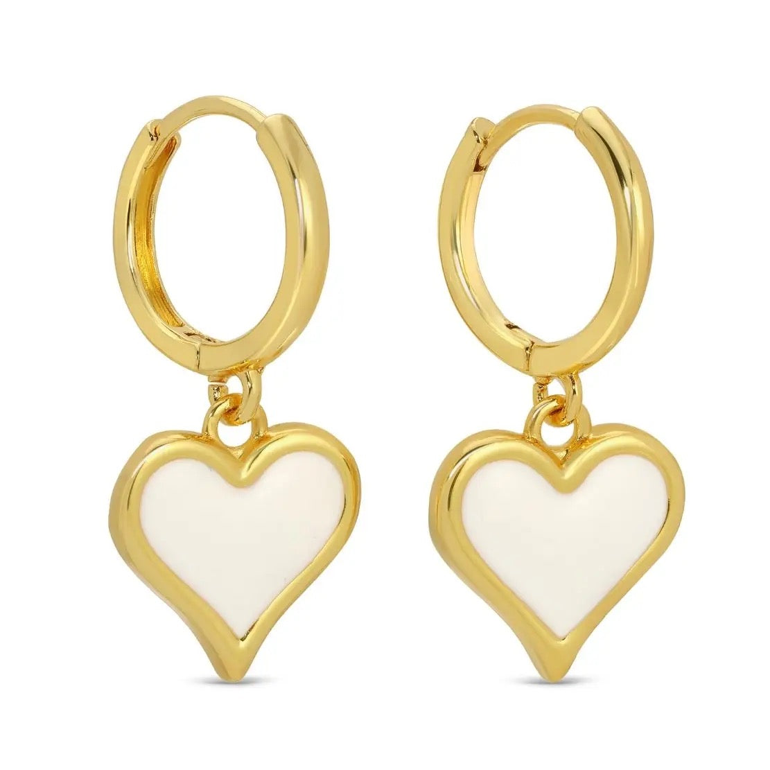 Enamel Heart Drop Huggie Earrings