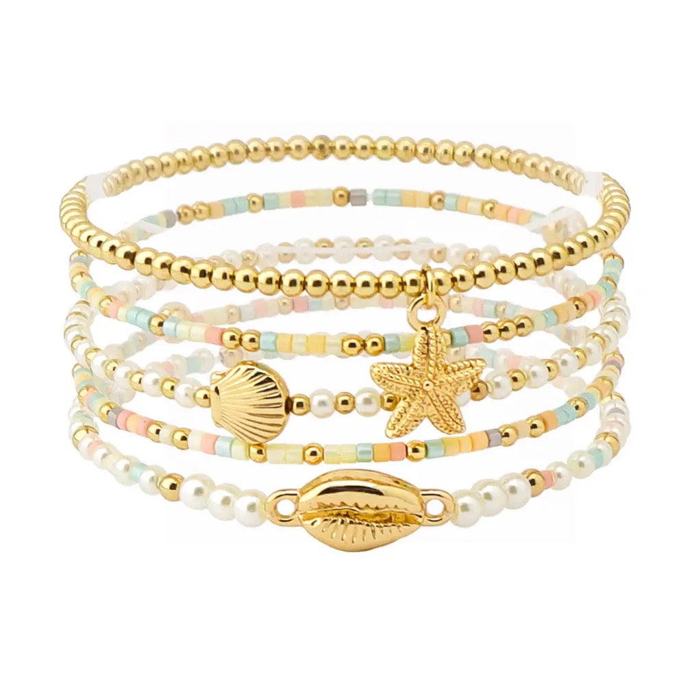 Set of 5 Seashell Stretch Bracelets