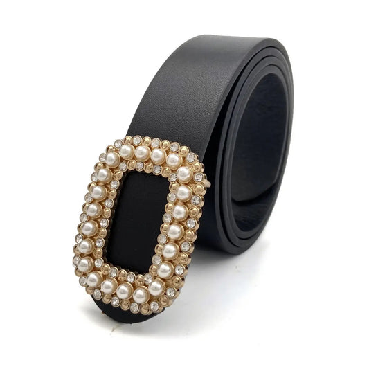 Round Pearl Buckle Fashion Belt