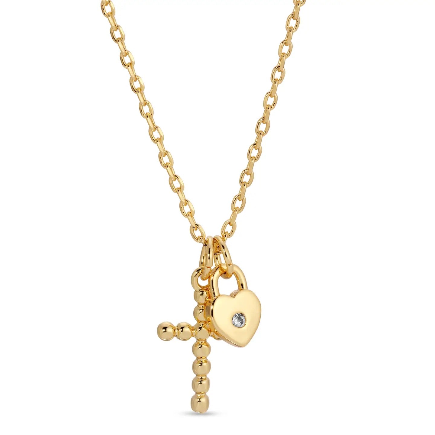 Splendid Iris Cross & Heart Pendant Necklace