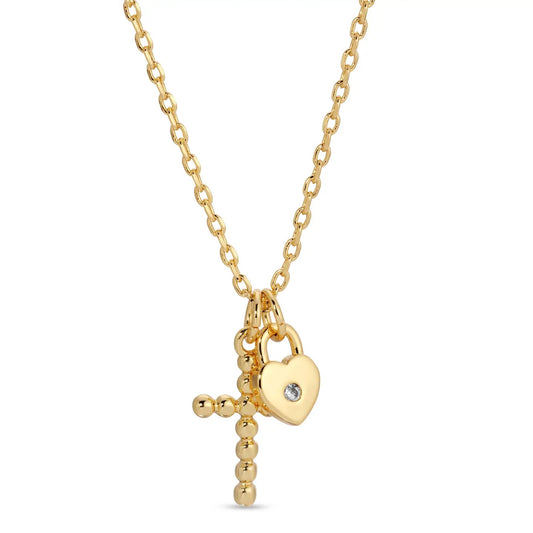 Splendid Iris Cross & Heart Pendant Necklace