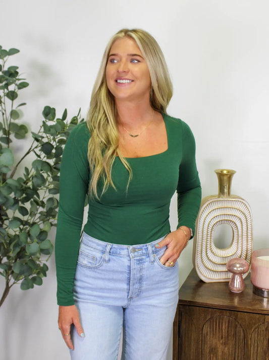 Green Square Neck Bodysuit