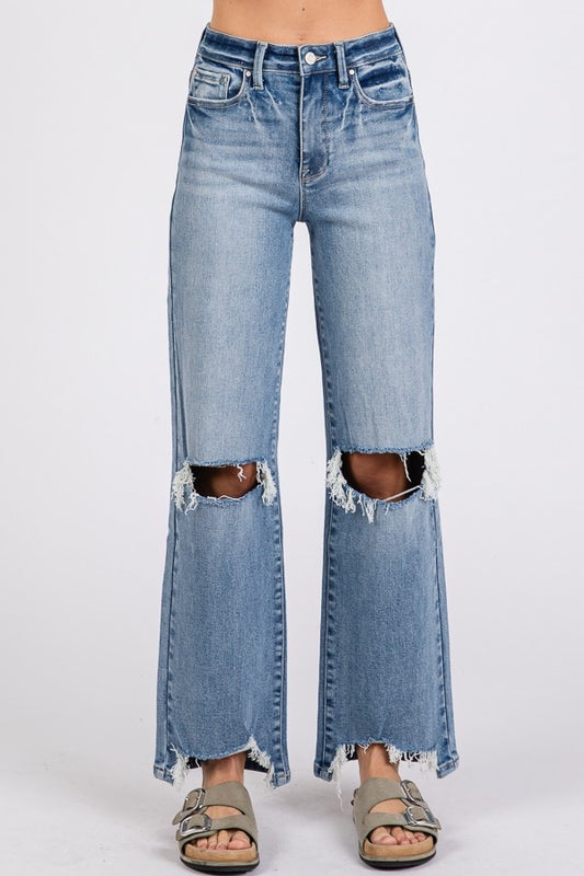Petra High Rise Stretch Slim Wide Leg with Destroyed Hem