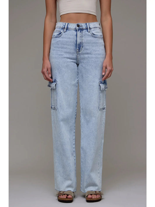 Hidden Light Wash Cargo Dad Jeans