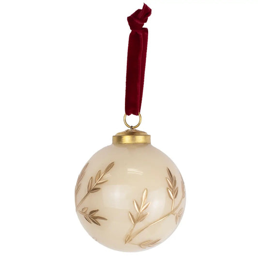 Gold Leaf Glass Ornament Cream 3"