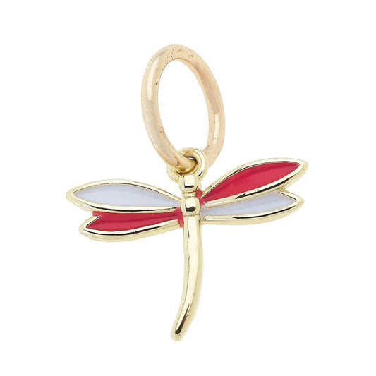 Dragonfly Charm Gold red/white wings