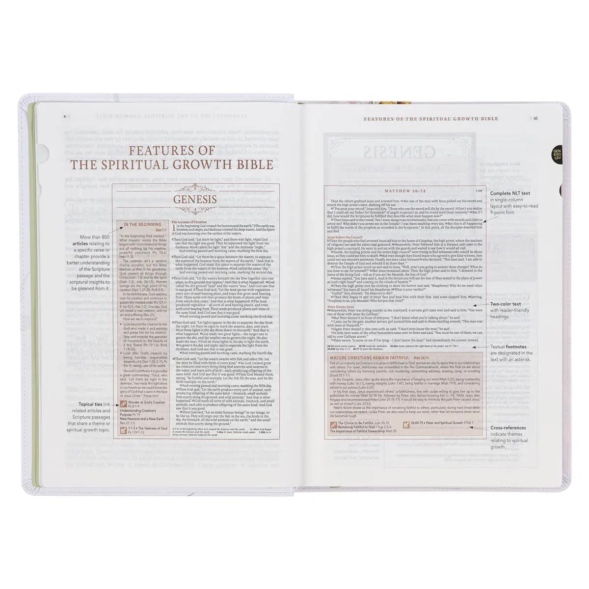 NLT Spiritual Growth Bible Faux Leather - Cream Floral