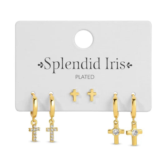 Set of 3 Style Cross Huggies - Gold