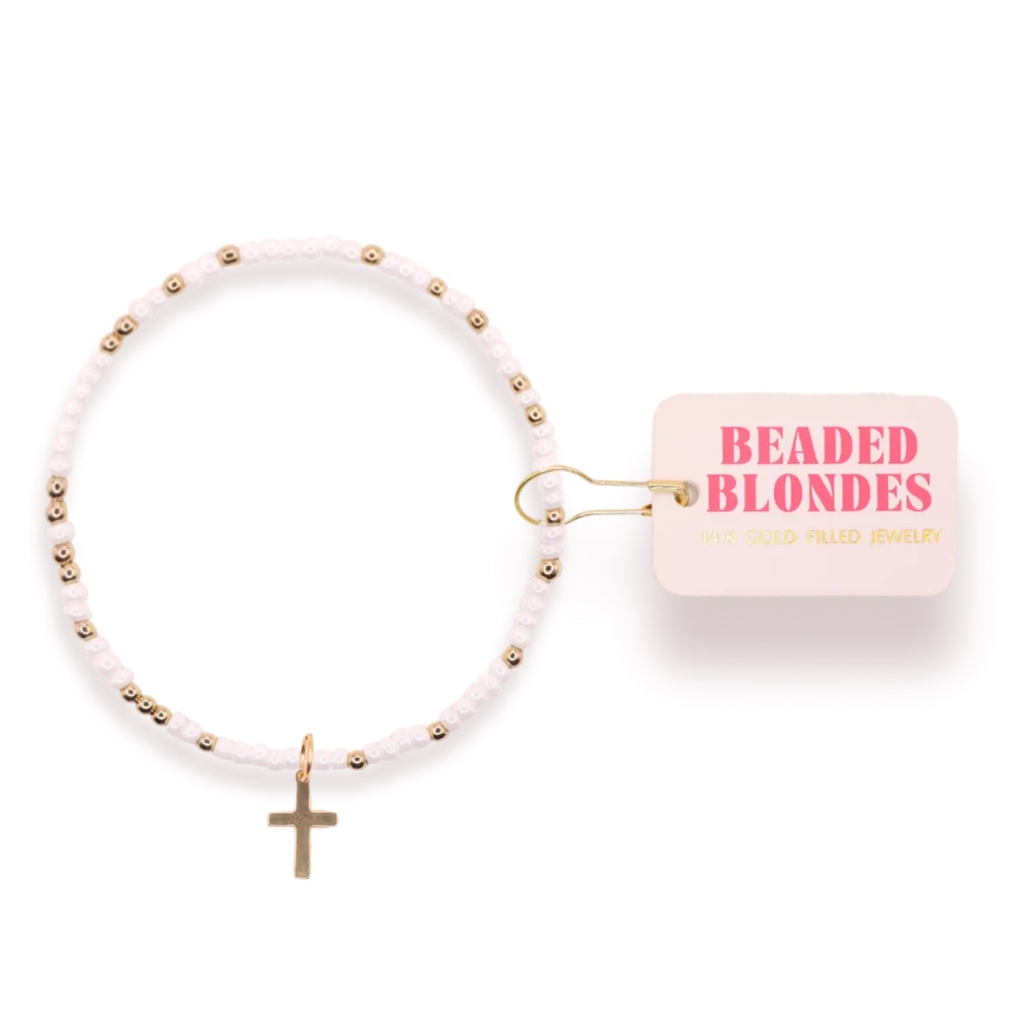 Beaded Blondes Cross Charm Bracelet on Color