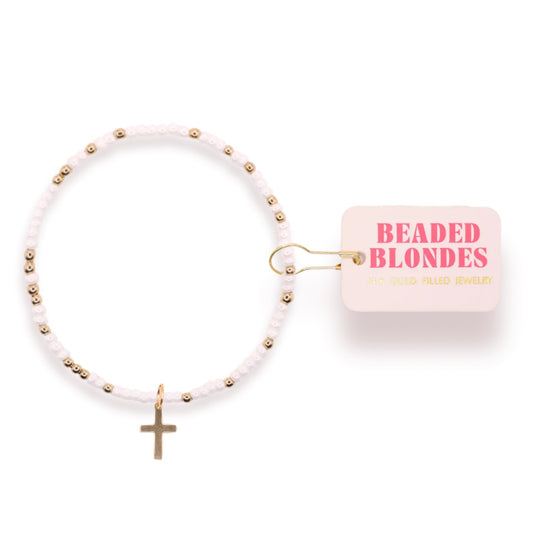Beaded Blondes Cross Charm Bracelet on Color