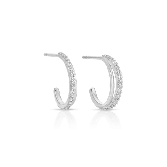 Delicate Double CZ Hoops - Silver