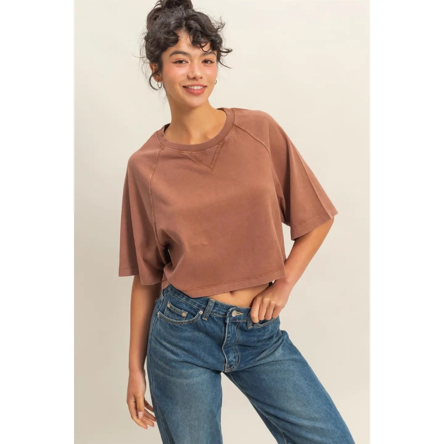 Short Sleeve Mineral Wash Crop Tee