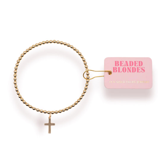 Beaded Blondes Cross Gold Charm Bracelet