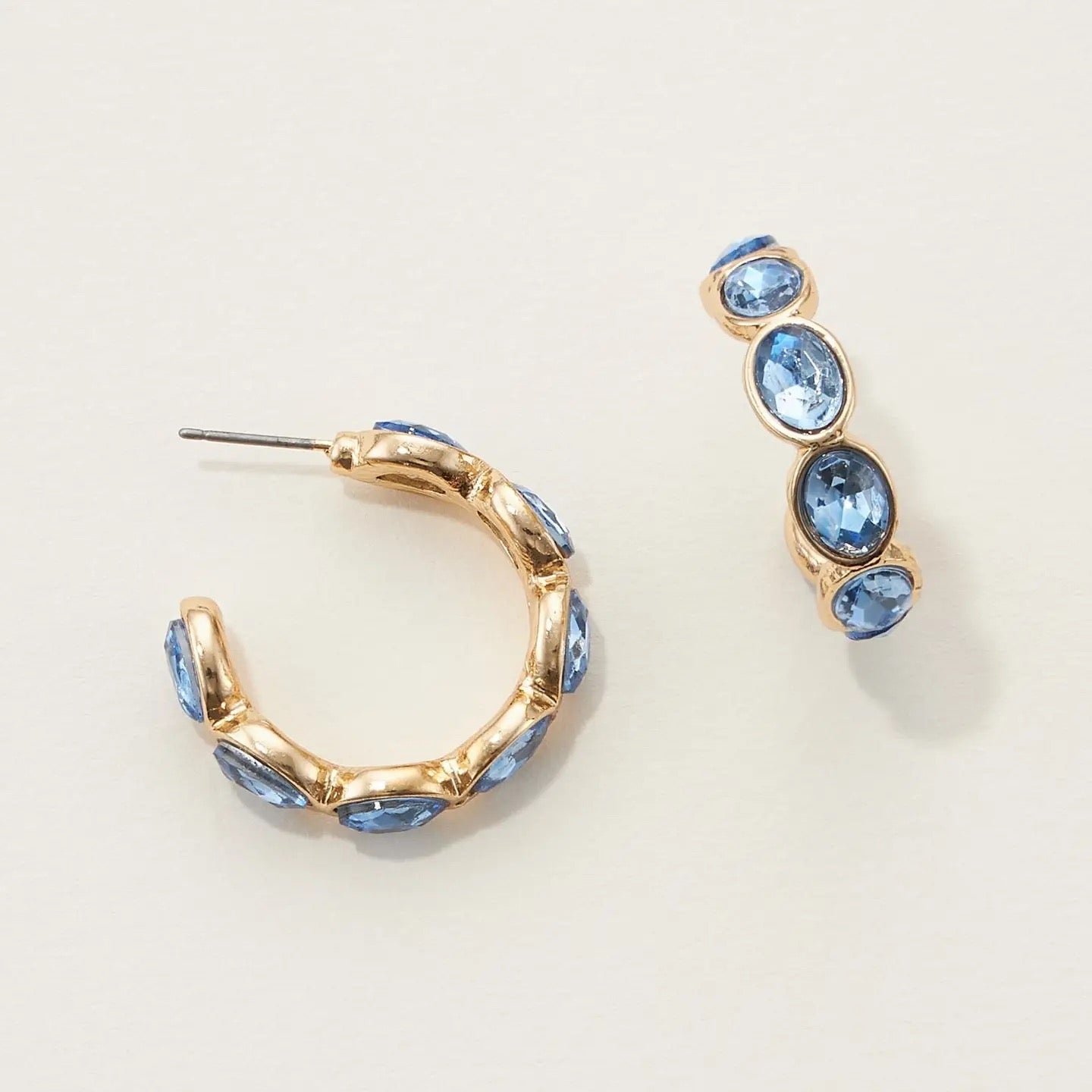 Linked Blue Rhinestone Earrings