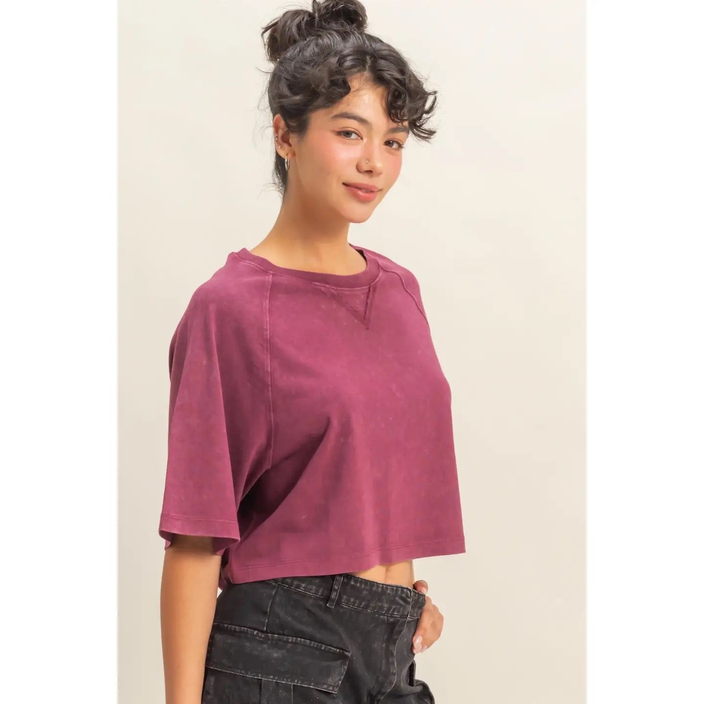 Short Sleeve Mineral Wash Crop Tee