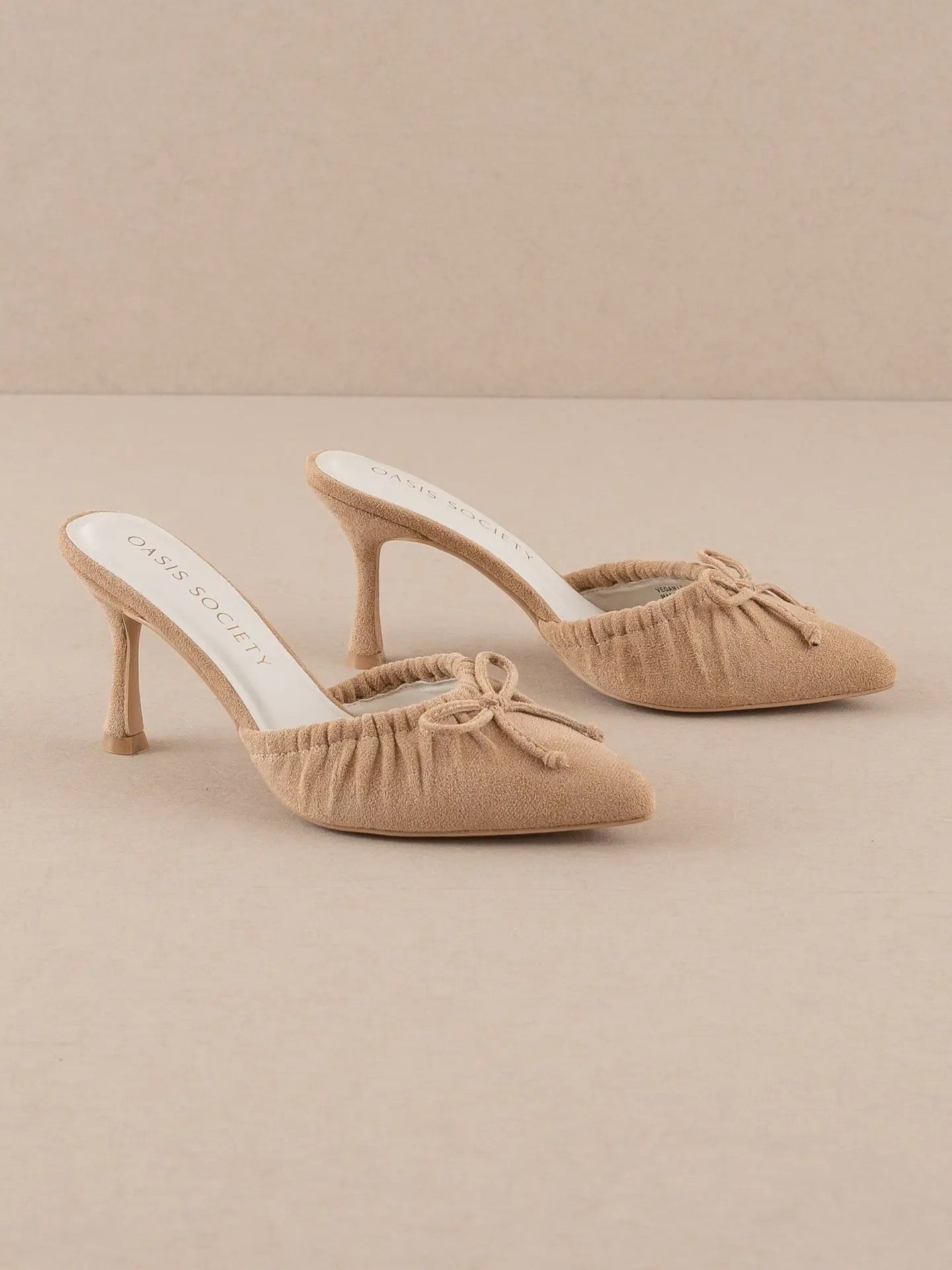 Sand Faux Suede Pointed Kitten Heel