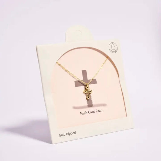 Faith Over Fear Gold Cross Necklace