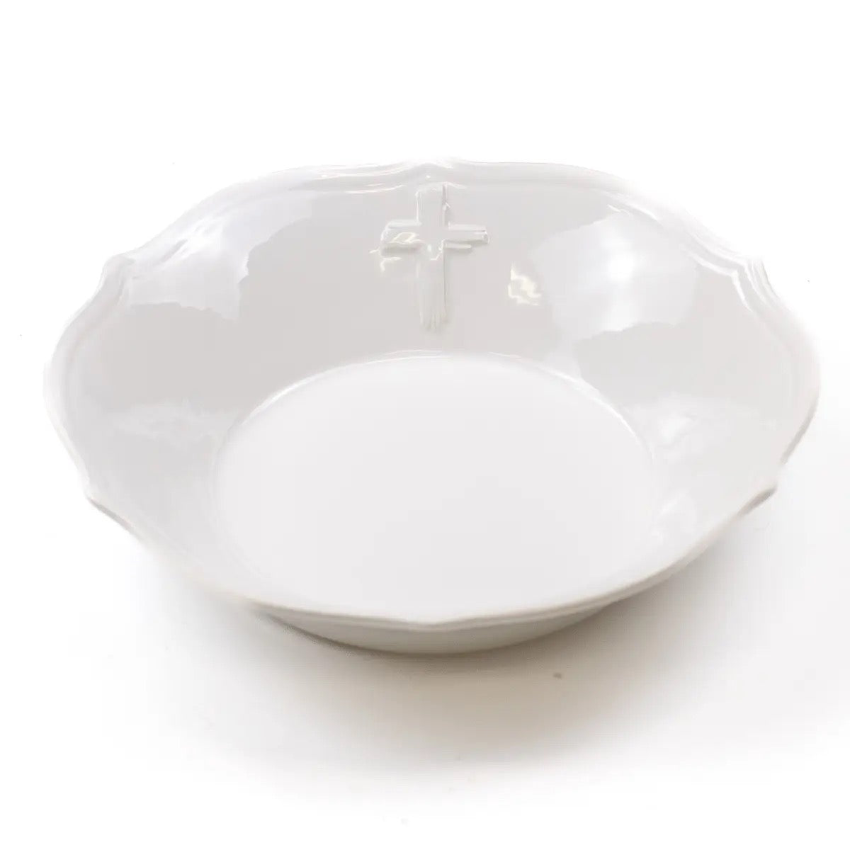 Cross Embossed Serving Bowl White 11"