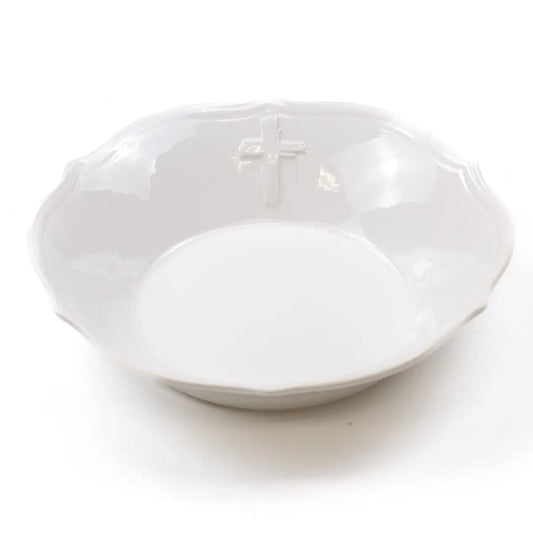 Cross Embossed Serving Bowl White 11"