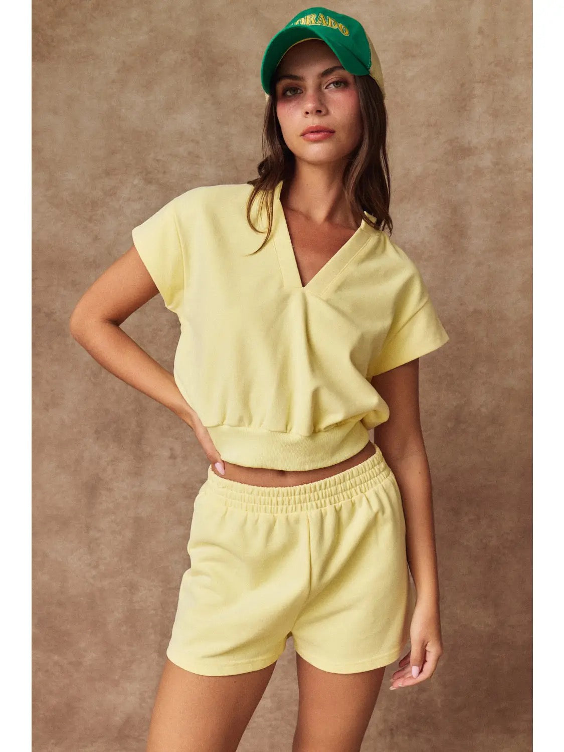 Yellow V-Neck Top & Short Set