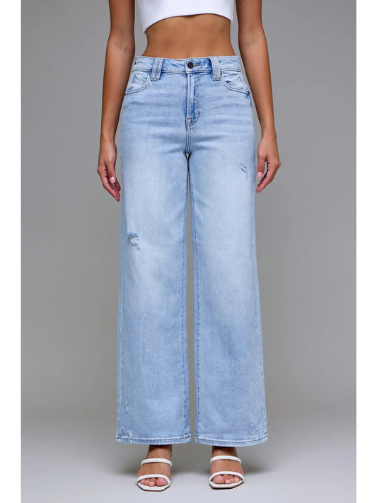 Hidden Light Wash High Waist Wide Leg Jean