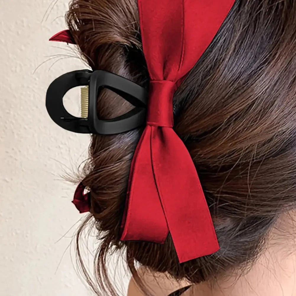Large Satin Bow Claw Clip
