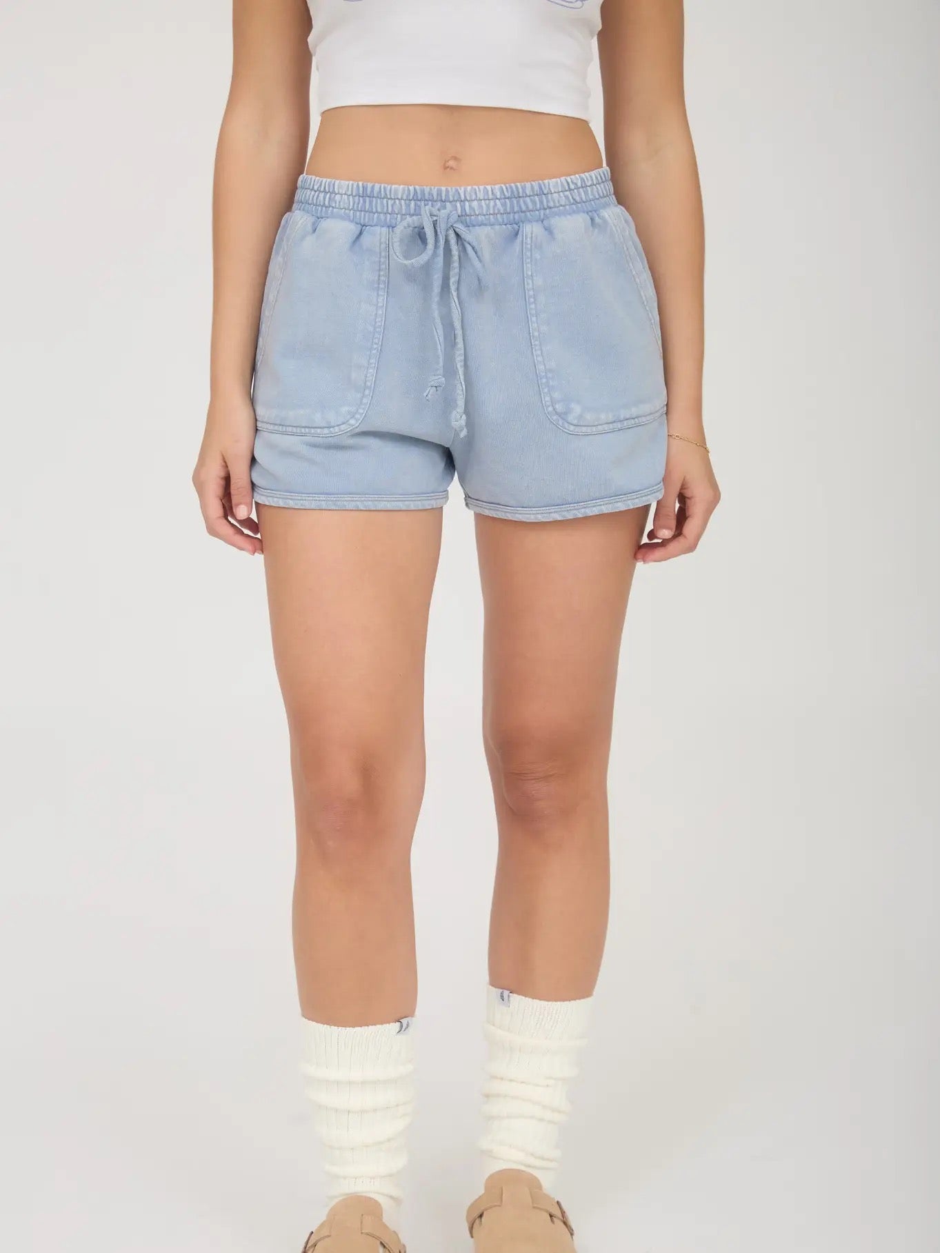Acid Wash Drawstring Knit Shorts